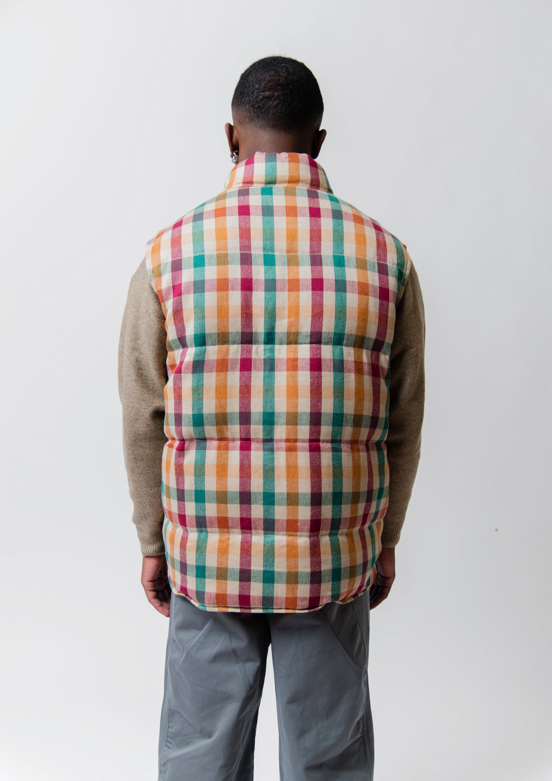 Checkered Walker Down Vest Beige