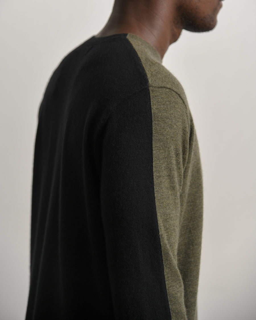 Contrast Cashmere Sweater Olive