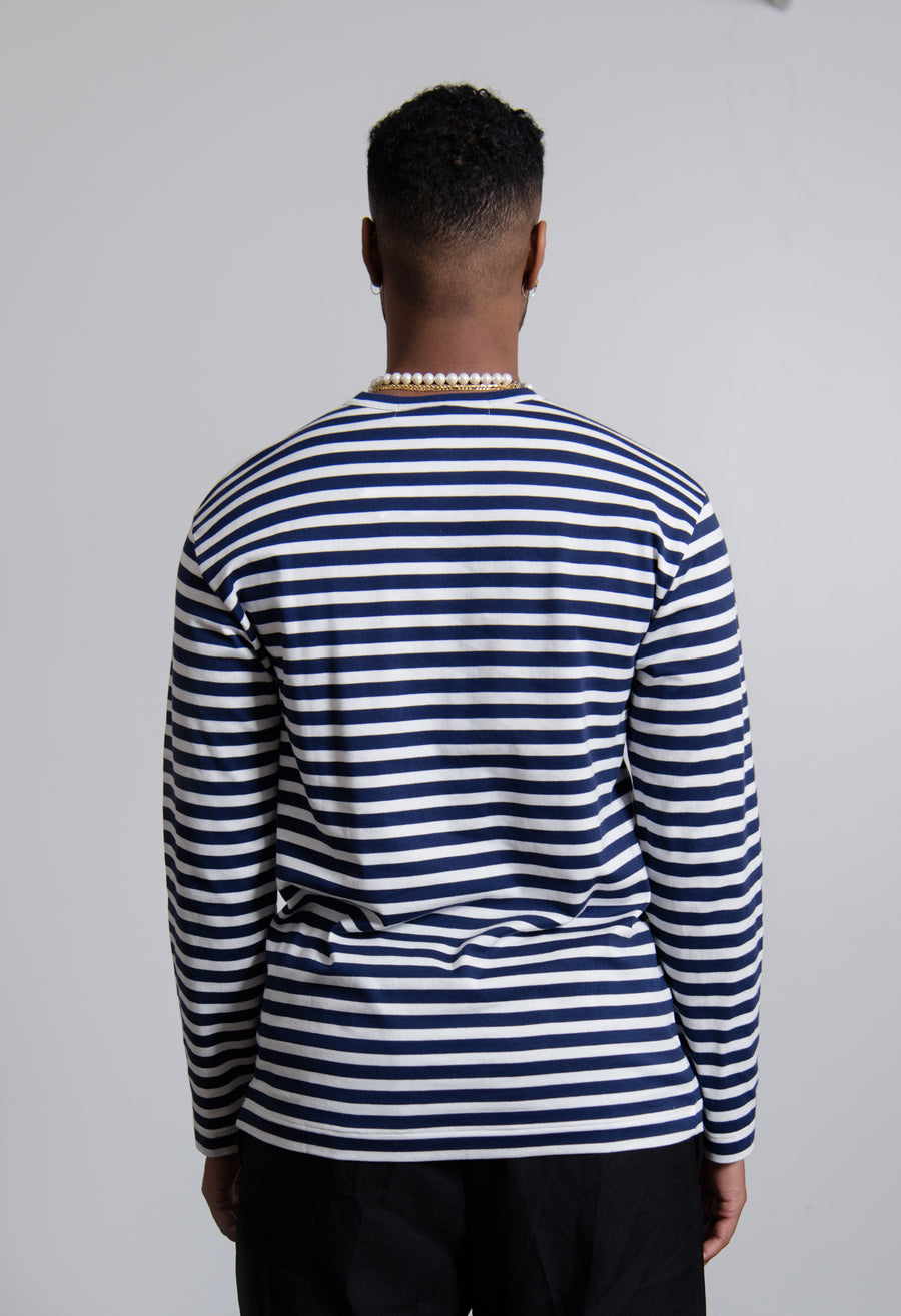 Long Sleeve Striped Emblem Tee Blue/White/Red T164