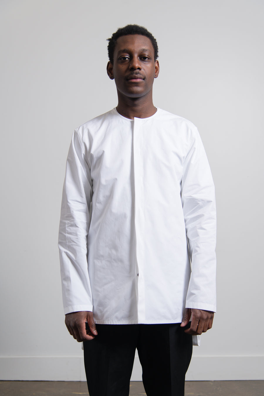 Heavy Organic Cotton Poplin Print Shirt White