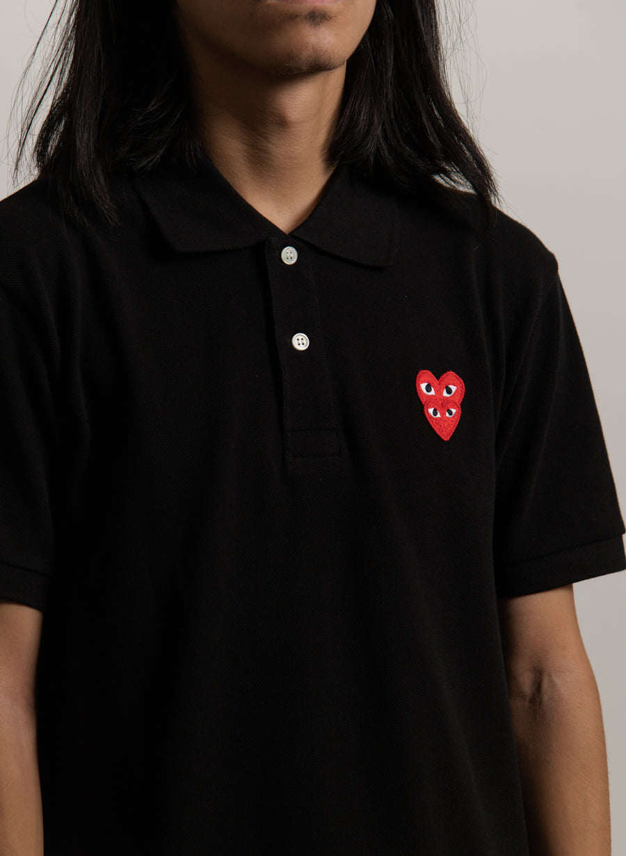 Layered Double Emblem Polo Black/Red T290