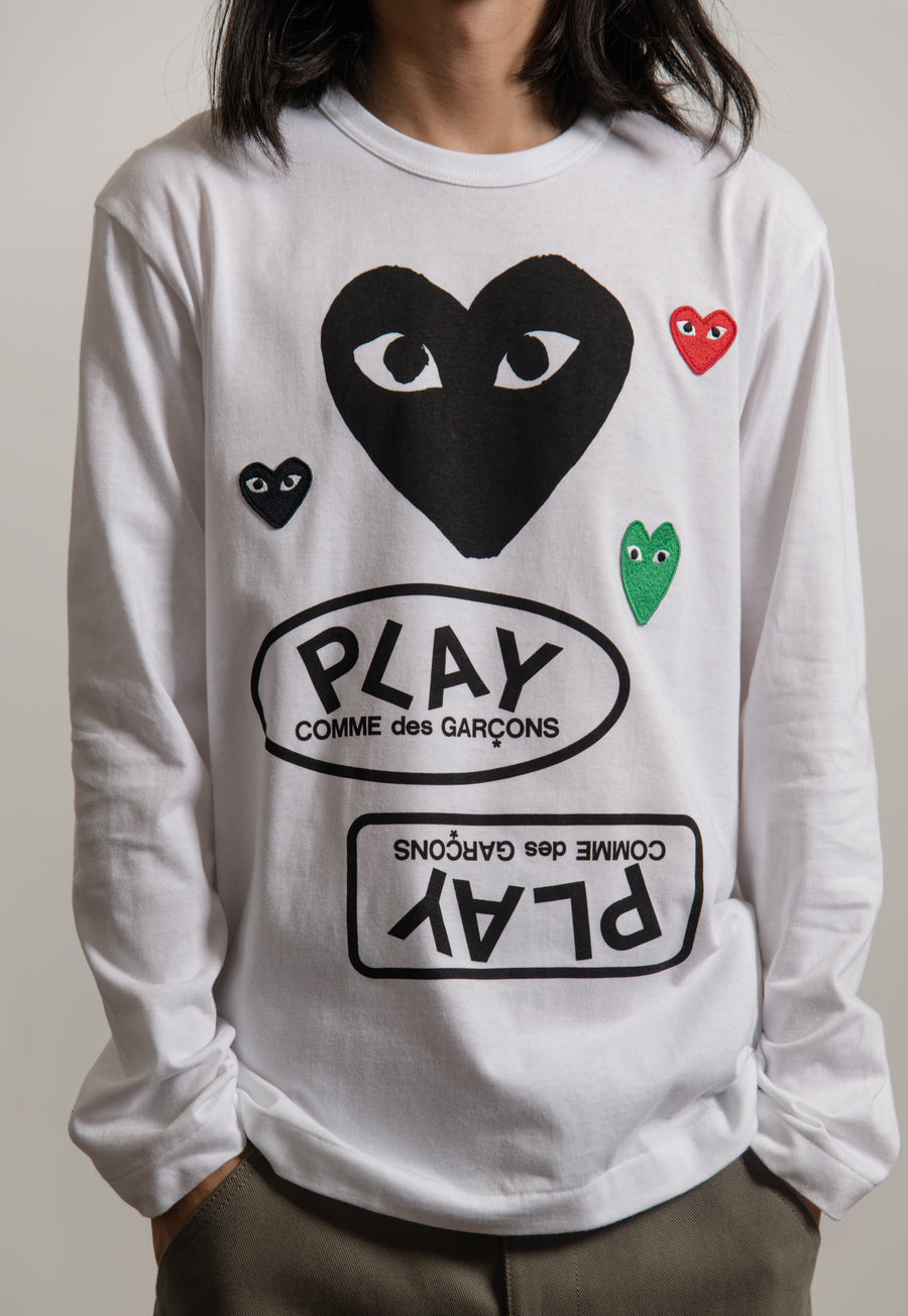Long Sleeve Multi Emblem Tee White/Black T286