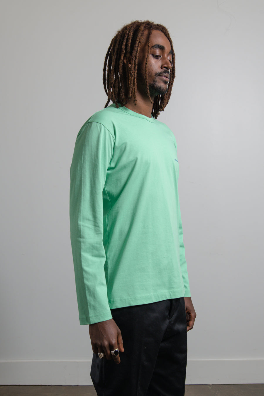 Long Sleeve Chest Print Logo Tee Green T019