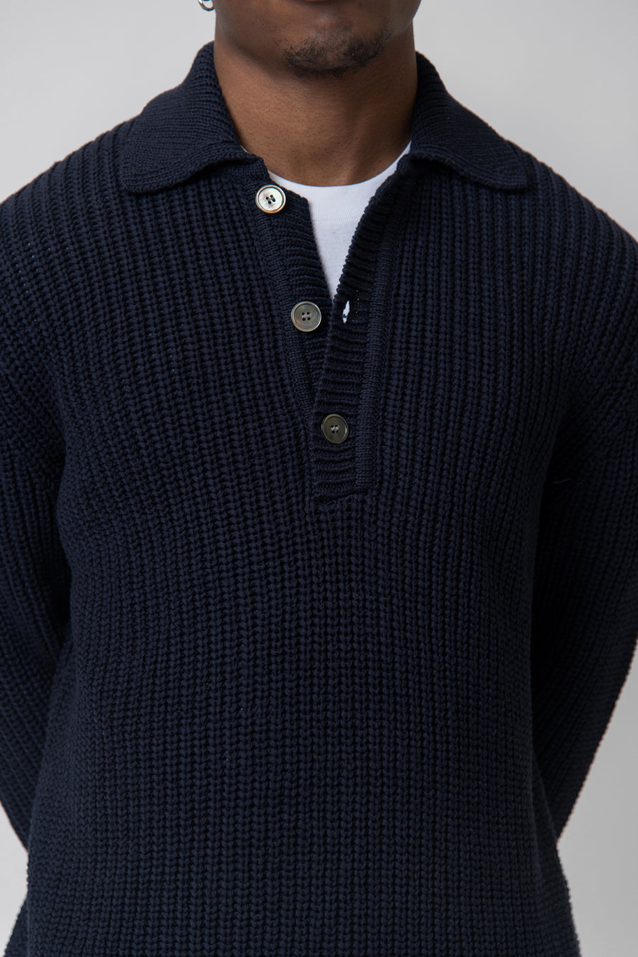Big Piquet Chunky Knit Sweater Navy