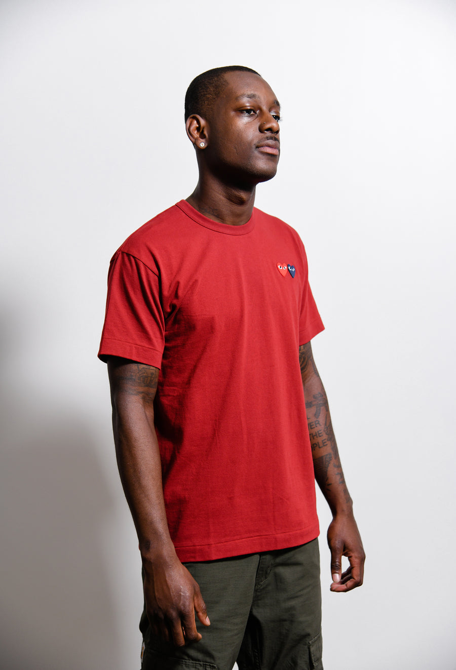 Short Sleeve Double Emblem Tee Burgundy T226