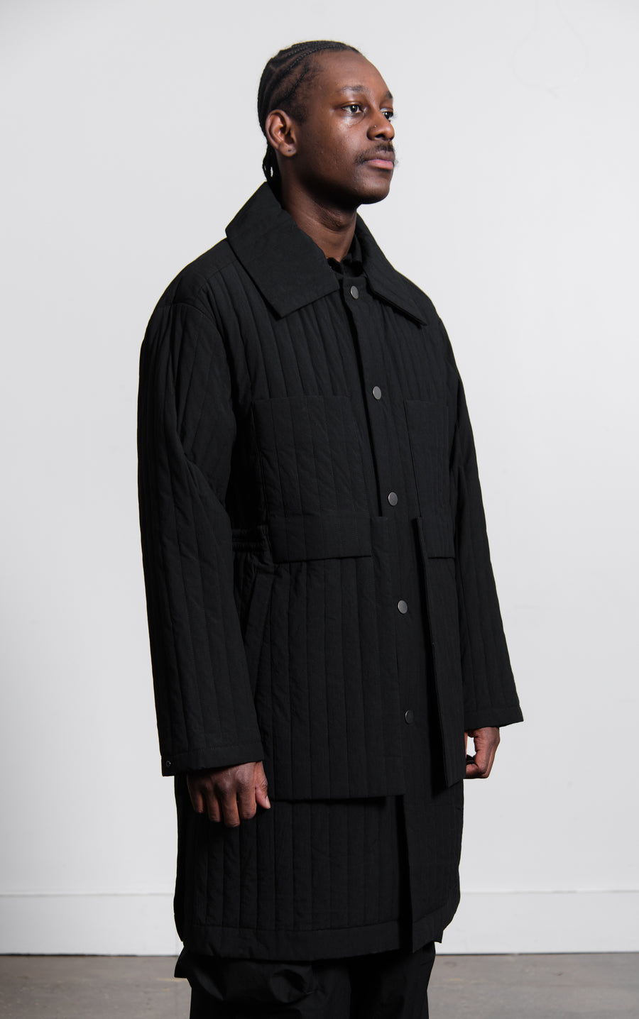 Quilted Worker Coat Black
