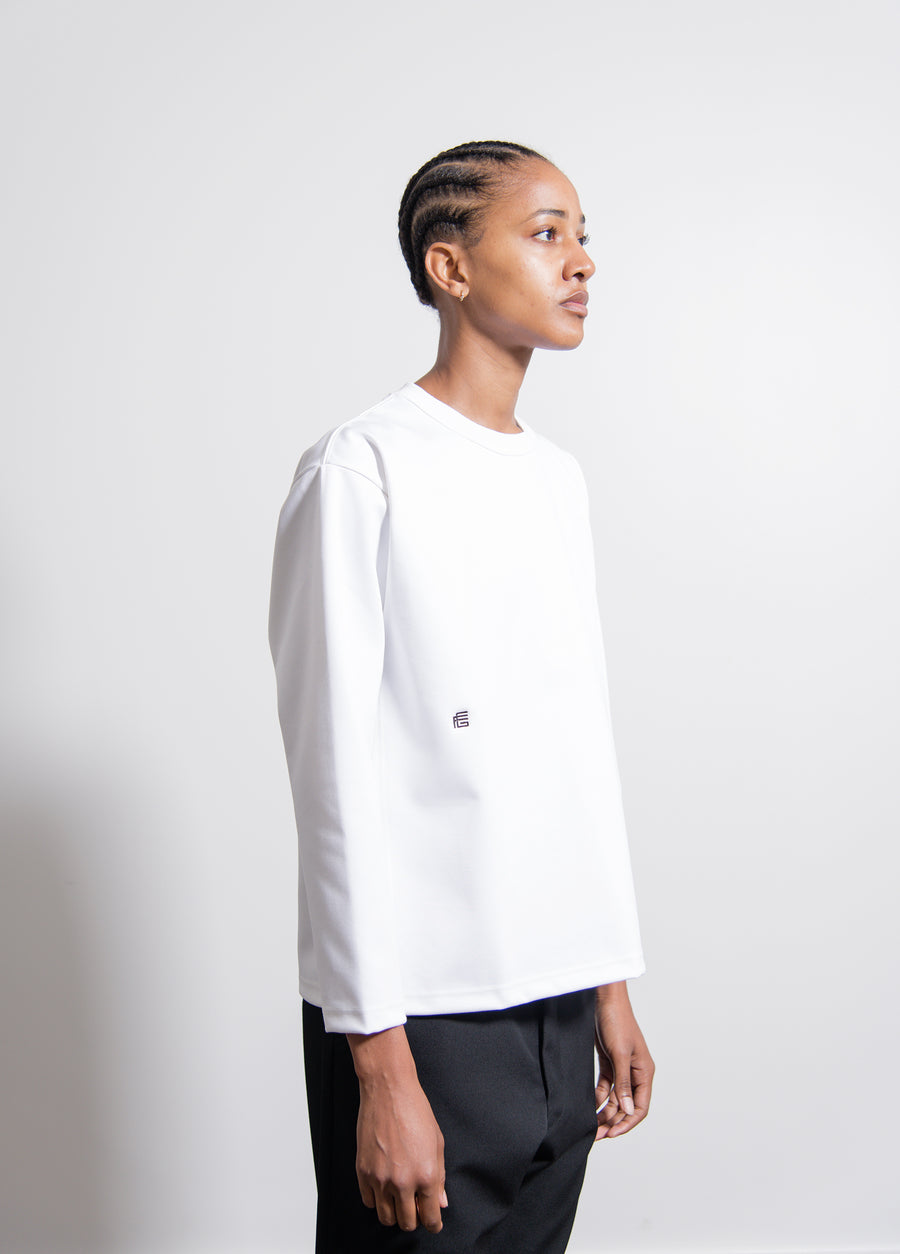 Piko Embroidery Long Sleeve Tee White