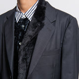 Wool Shadow Check Synthetic Fur Blazer Black