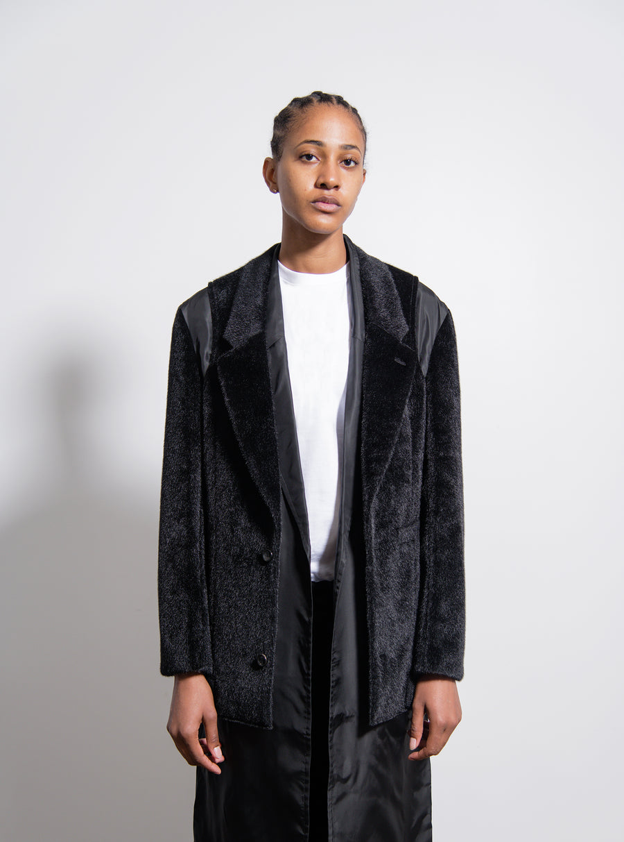 Polyester Nylon Synthetic Fur Cupro Twill Coat Black