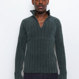 Ribbed Velour Sweater Emerald Green KNIT000338