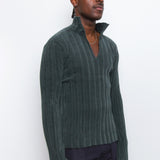 Ribbed Velour Sweater Emerald Green KNIT000338